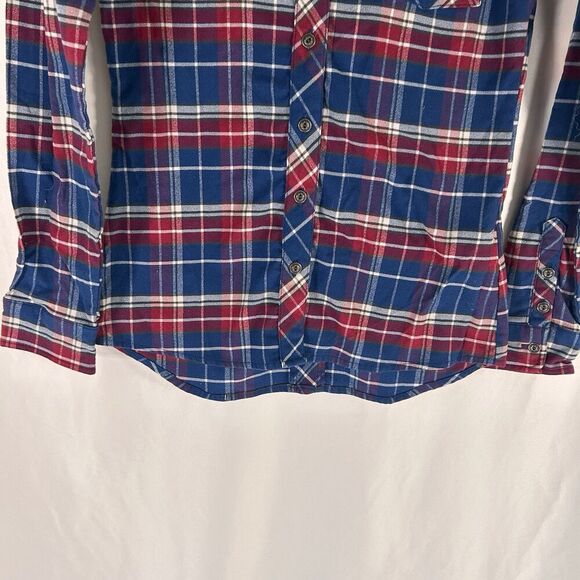 KHUL Flannel Shirt Womens XS Blue Red Plaid Button Up Long Sleeve 100% Polyester - Picture 3 of 8
